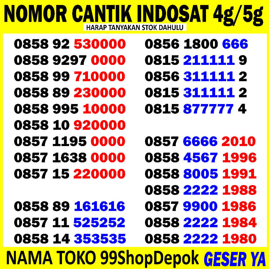 Kartu Perdana Nomor Cantik im3 11 Digit P1 - Nomor Cantik Indosat 0000 m3 12 Digit 4g 5g Isat 686868