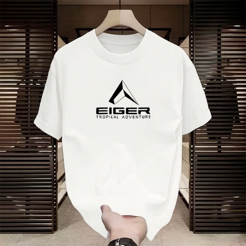 COD Kaos Kaos oblong berkerah bulat ukuran besar untuk pria dengan motif cetak logo gunung 3D EIGER,