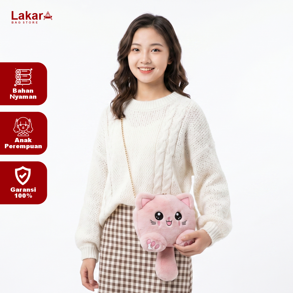 Tas Selempang Kucing Bulu Rasfur Lucu - Sling Bag Wanita Anak Karakter Boneka Kucing Korean Style Ge