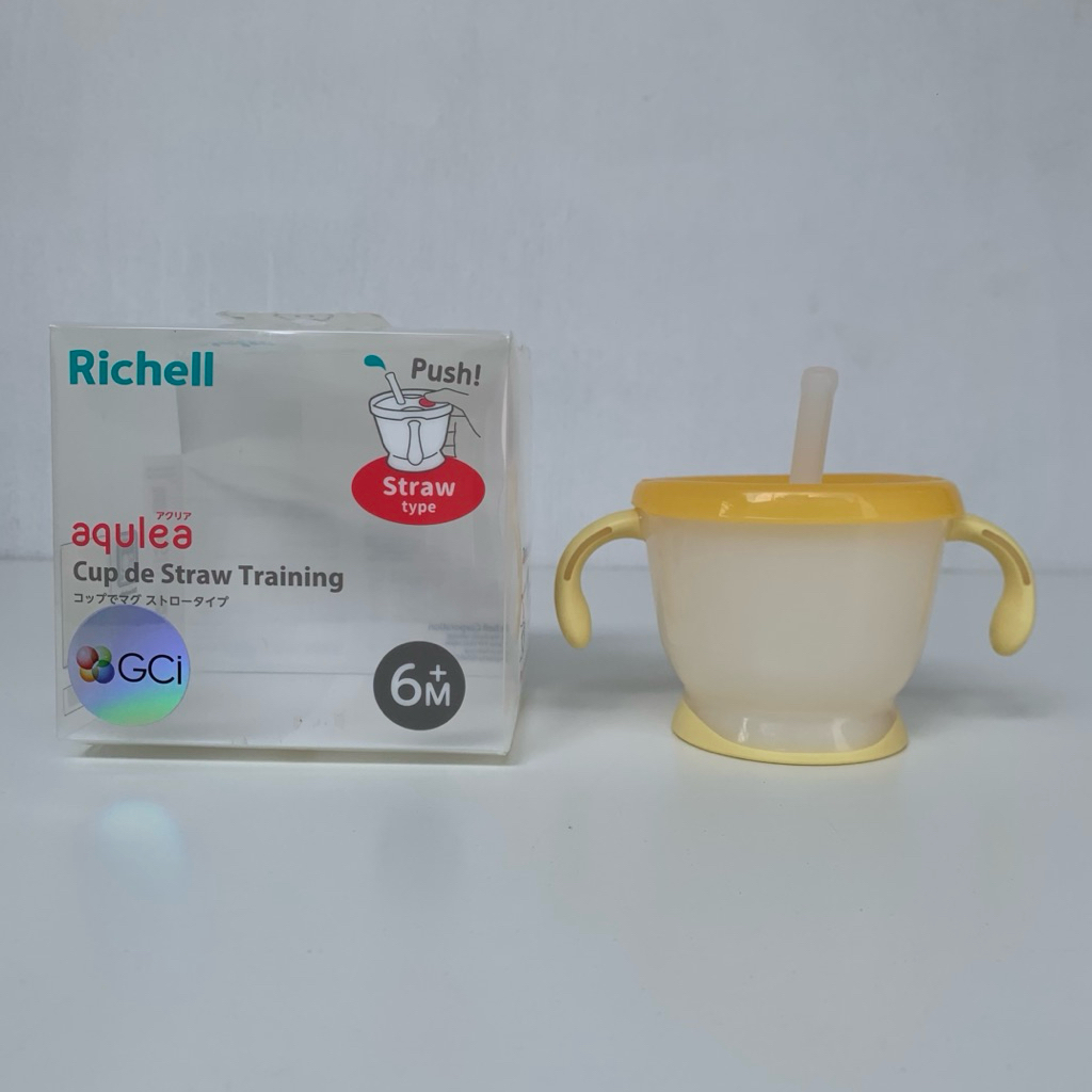 [Preloved] RICHELL - AQ Straw Training Mug R - Light Yellow / Botol minum bayi / Gelas minum anak