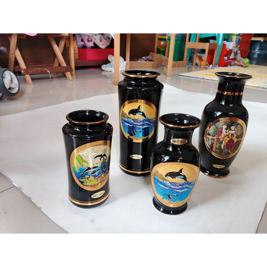 Guci keramik kecil pajangan klasik motif jepang