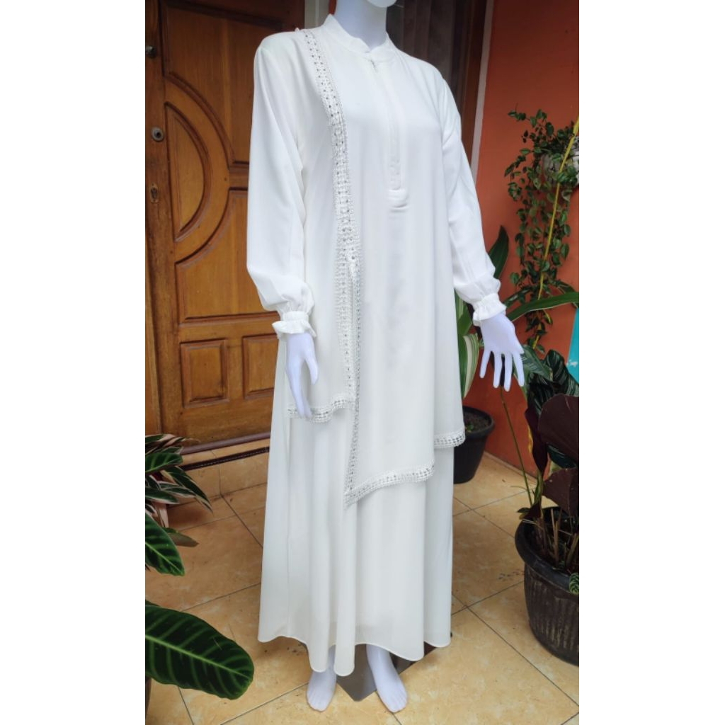 Gamis Abaya warna putih bahan ceruty premium