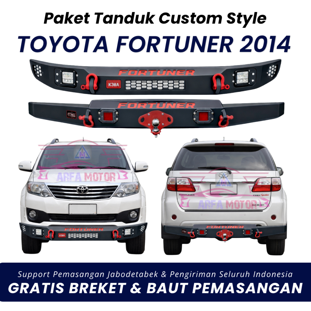 Paket tanduk depan towing belakang fortuner 2014 custom pengaman pelindung bemper anti karat