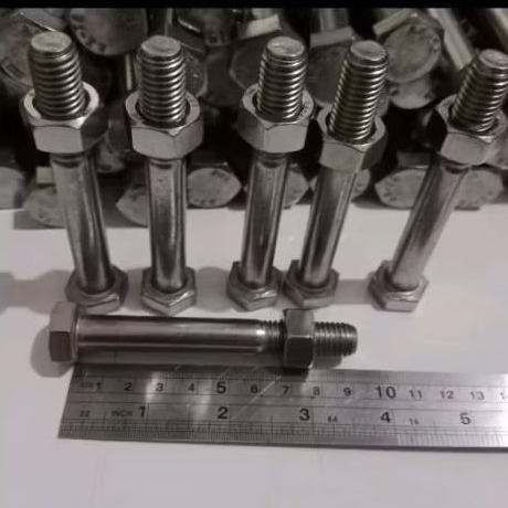 Baut mur stainless m10x90 baut kunci 17 half drat panjang 9cm sus 304