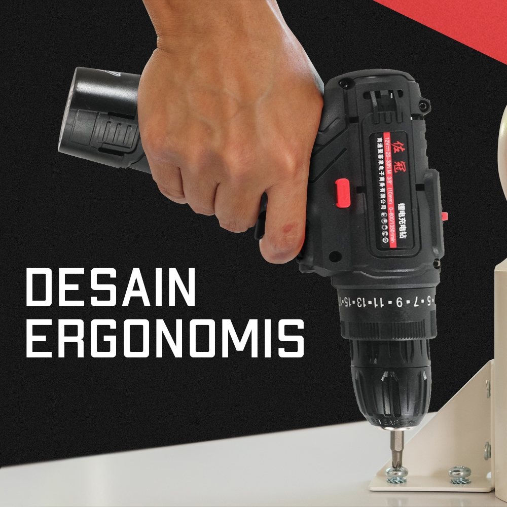 Obeng Elektrik Listrik Cordless Screwdriver Bor Mini Drill Set Mata Baut Double Rechargeable Battery