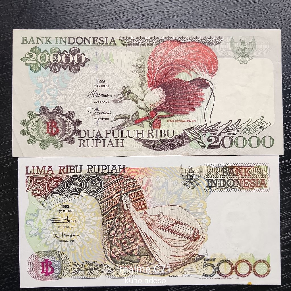 Uang Kuno 20000 & 5000 Rupiah | Seri 1995 & 1992 | Kondisi VF - AU