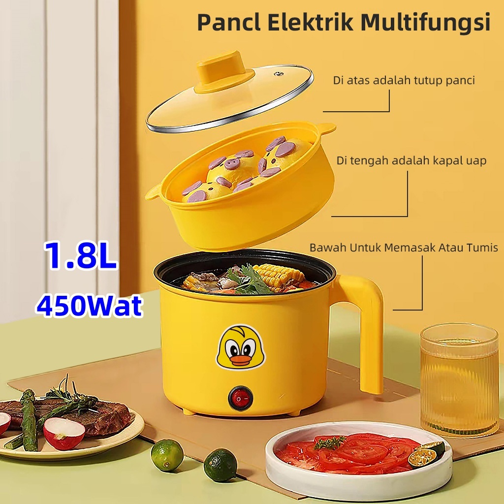 Panci Listrik Serbaguna Low Watt 450W-Hemat Listrik/Anti Lengket + Kukusan