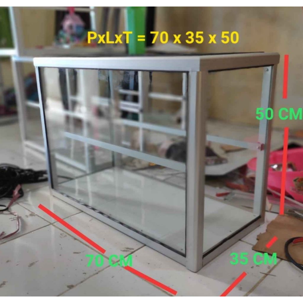 Etalase kaca 70x50x35 untuk pecel lele, nasi uduk, gado², dll