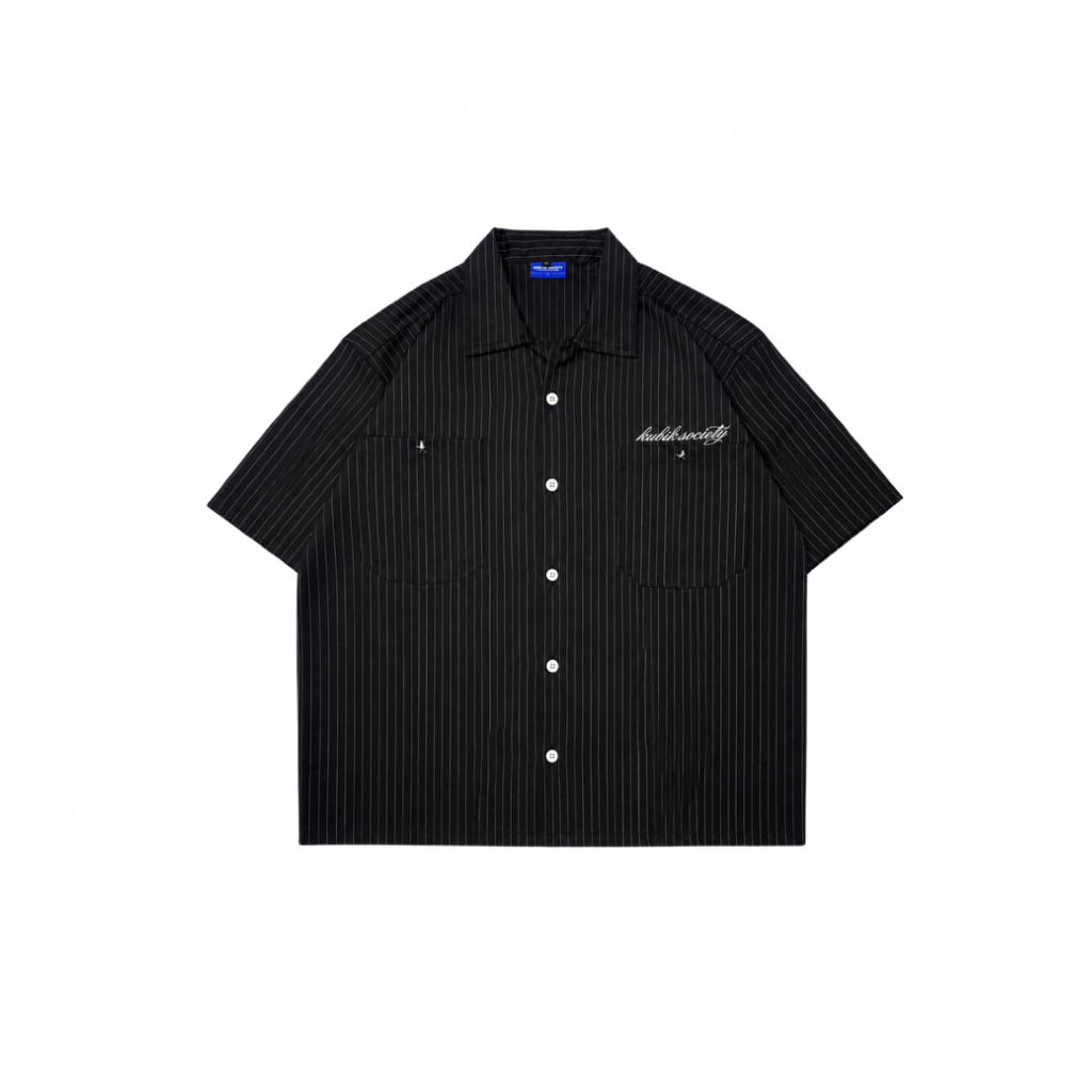 Kubik Society Short Shirt Stripe - Kemeja Salur Wabash Motif V Neck
