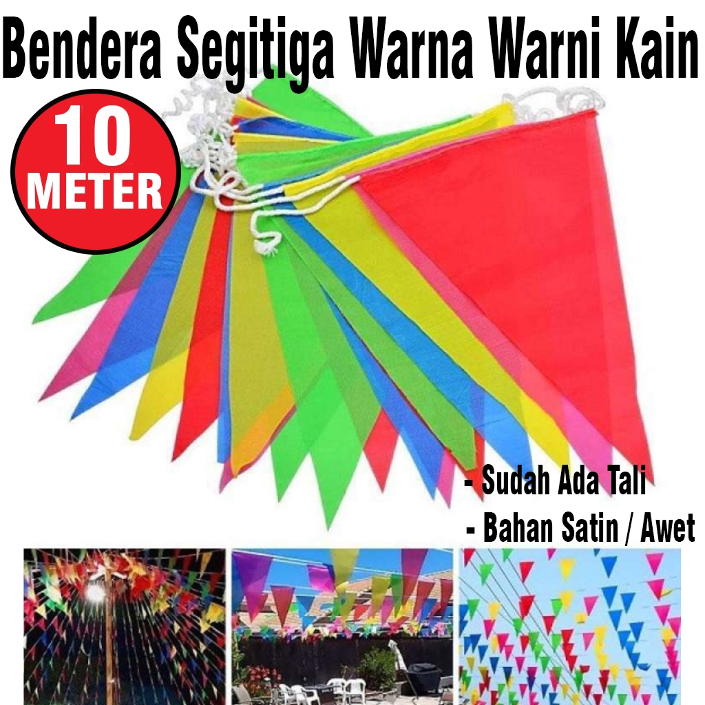 10 Meter Bendera Pesta Segitiga Warna Warni / Bendera Segitiga Warna Warni