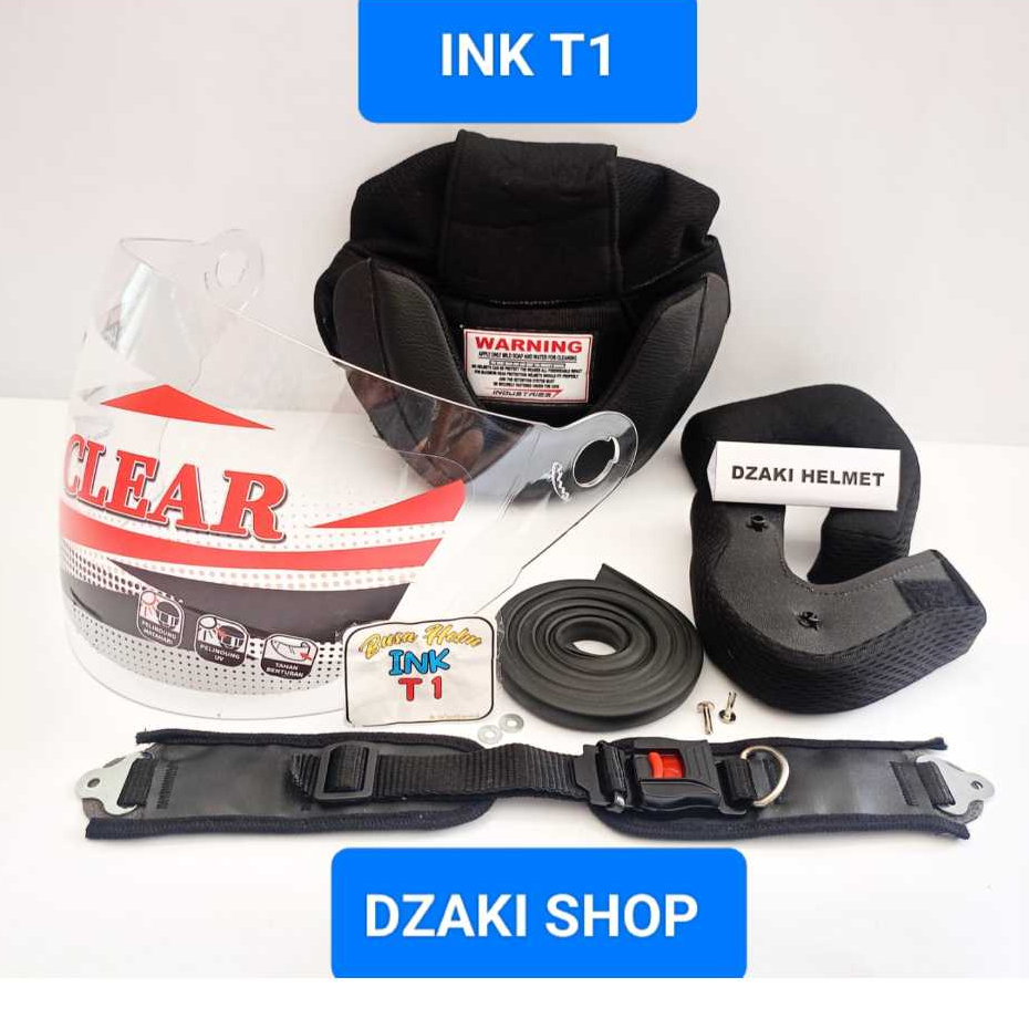 PAKET Sparepart Helm INK T1, INK T 1. Busa + Kaca + Lis Karet + Tali Plus Paku Belah