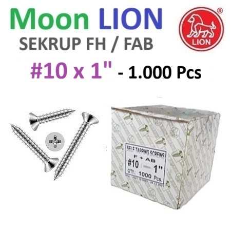 FAB #10x1" Sekrup, Baut Tapping FH Moon Lion Kepala Rata, Obeng +