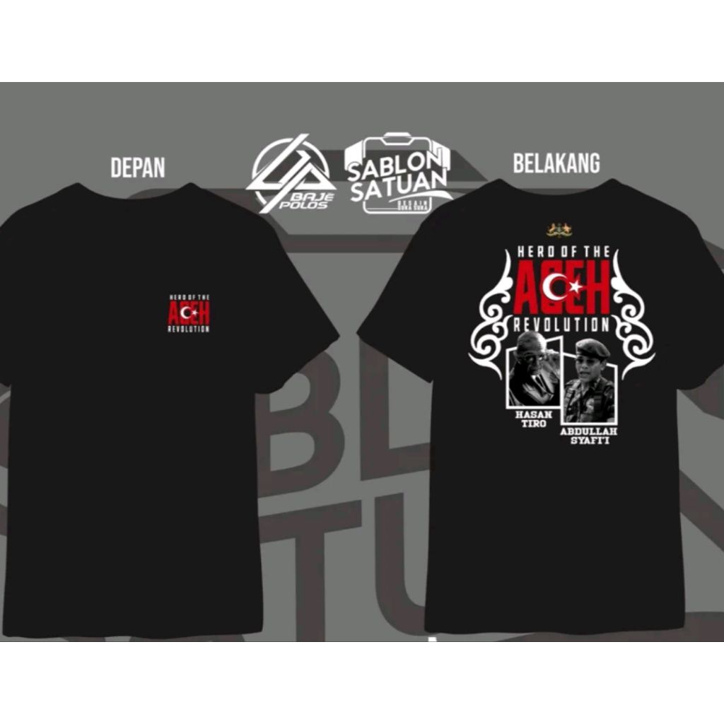 Kaos Hitam Pria Pahlawan Revolusi Aceh Hasan Tiro  Abdullah Sfaty  Pendek Adem Nyaman Di Pakai