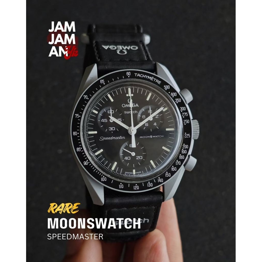Jam Tangan Pria Omega (Mission to The Moon) Black Quartz Chronograph Swiss Made