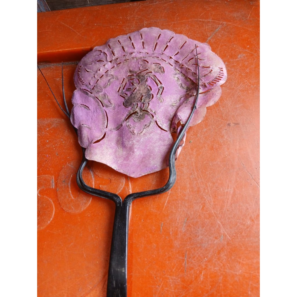 Hiasan dinding kipas kulit pink  gbr wayang 165rb jadul antik vintage lawas display dianggap mati