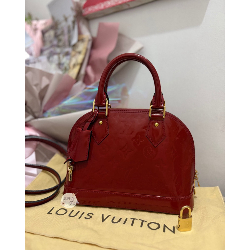 [Original Ready Stock] Louis Vuitton LV 2013 Monogram Vernis Alma BB Purple Red Tote Bag Pre Owned