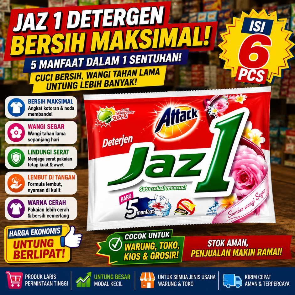 SABUN DETERJEN BUBUK JAZZ1 JAZ 1 ONE RENCENG ISI 6 SACHET