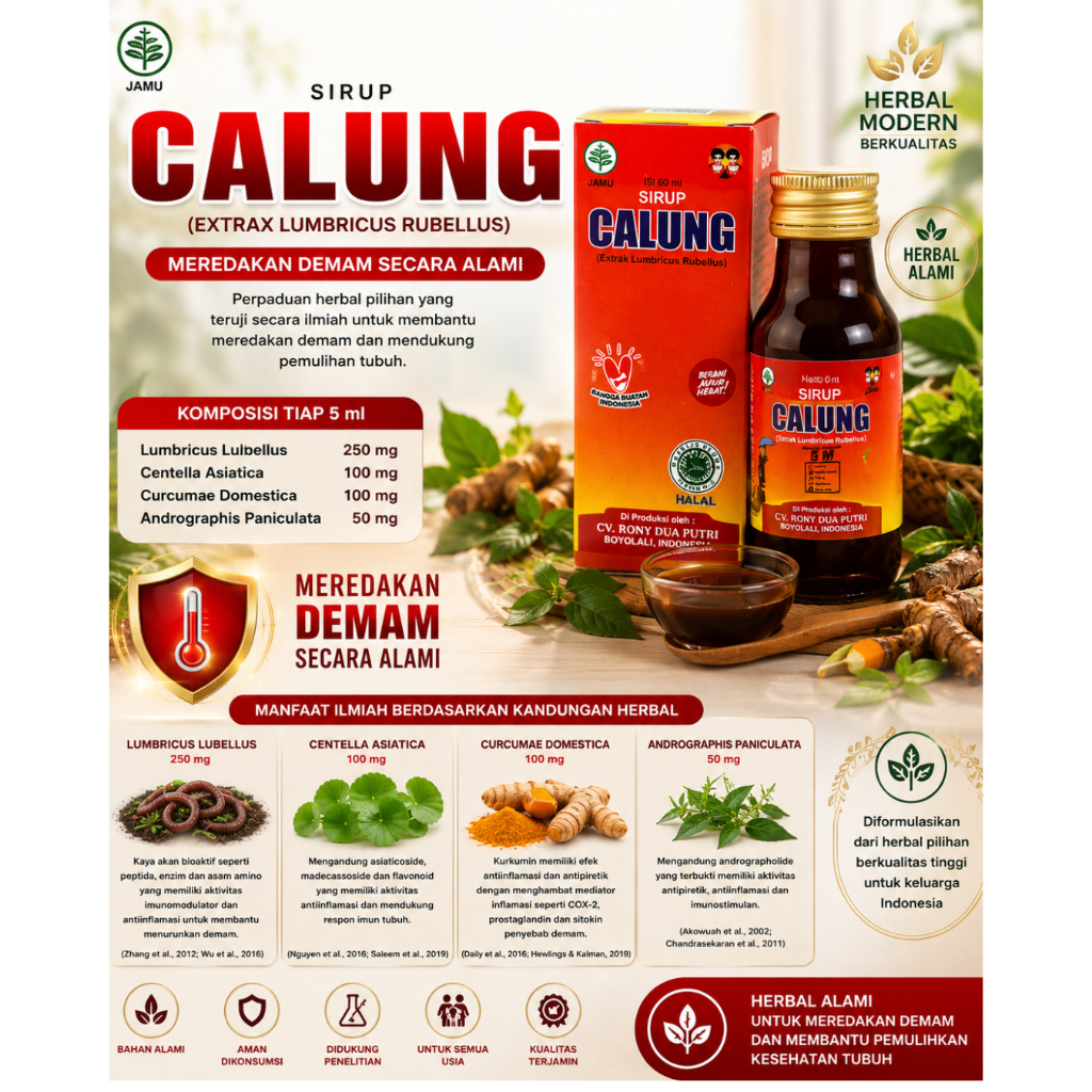 Sirup Calung  60 ml / Obat Sirup Ekstrak Cacing  / Obat Tipes / Sirup Penurun Demam / Jamu Penurun P