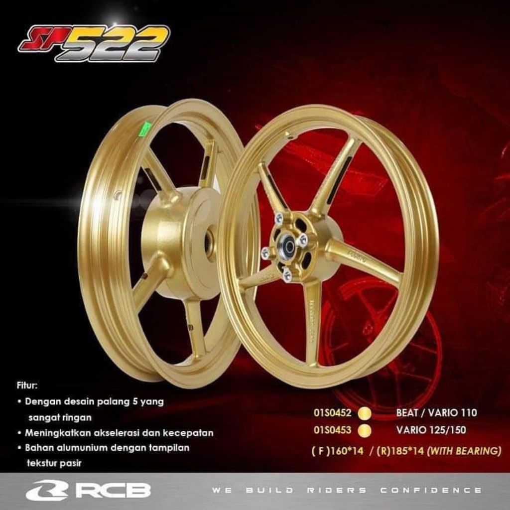 RCB SP522 HONDA BEAT VARIO MIO RCB WAVE PALANG 5 RING 14 TERMURAH SURABAYA