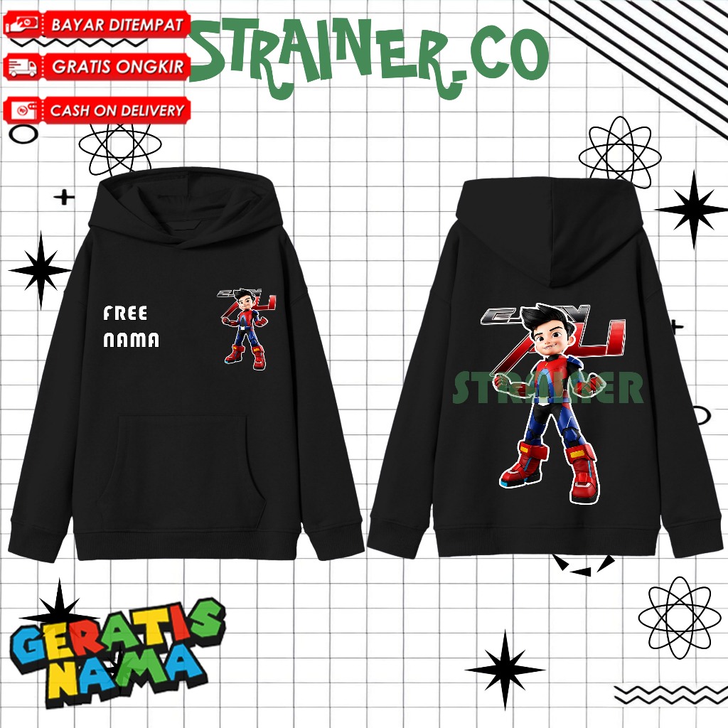 Jaket Hoodie Fashion Anak Unisex Ejen Ali 2 - Hoodie Anak Ejen Ali 2 Free Nama Premium Distro Laki-l