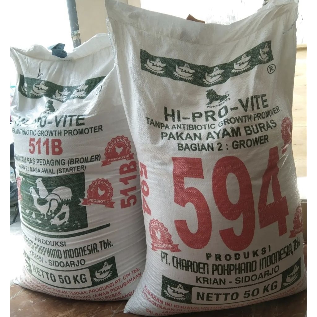 Hi pro vite Pur pakan ayam pedaging 511 dan 594 Pur ayam Bangkok jantan dewasa pakan ayam 25.kg repa