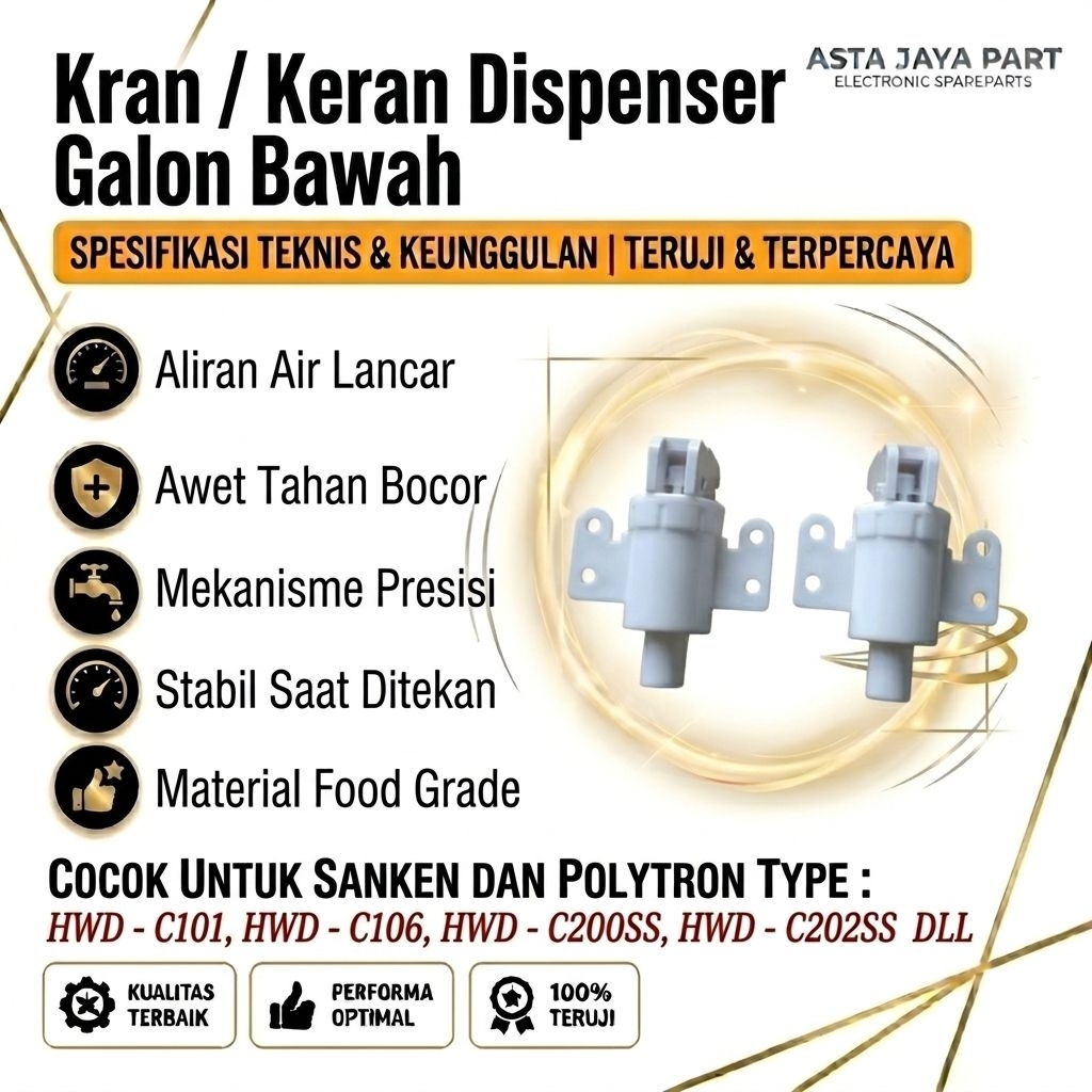 KRAN AIR DISPENSER SANKEN galon Bawah HWD-C101 HWD-C106 HWD-C200SS HWD-C202SS DLL dengan gambar yang