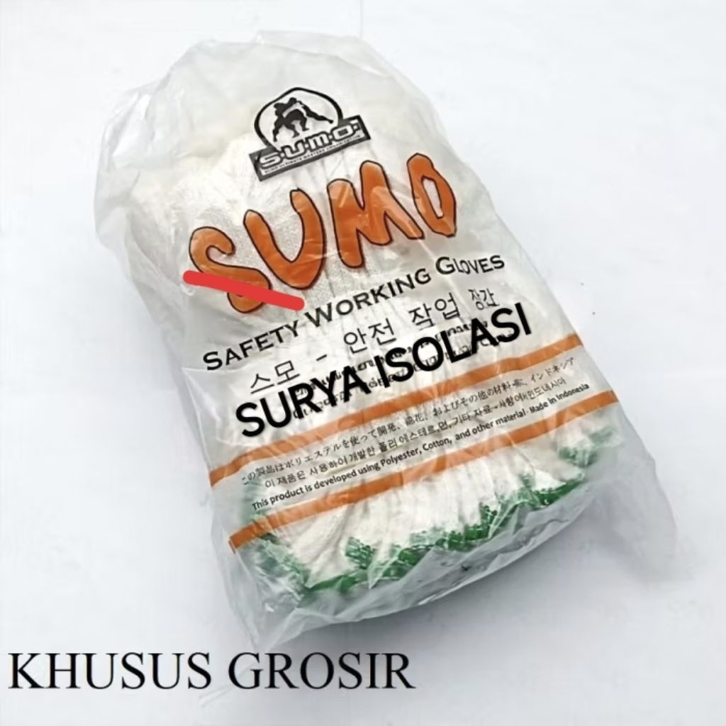 Sarung Tangan 3 Benang Sumo 1 KARUNG - Katun Putih - Isi 12 pasang - Hand Glove 1 BAL