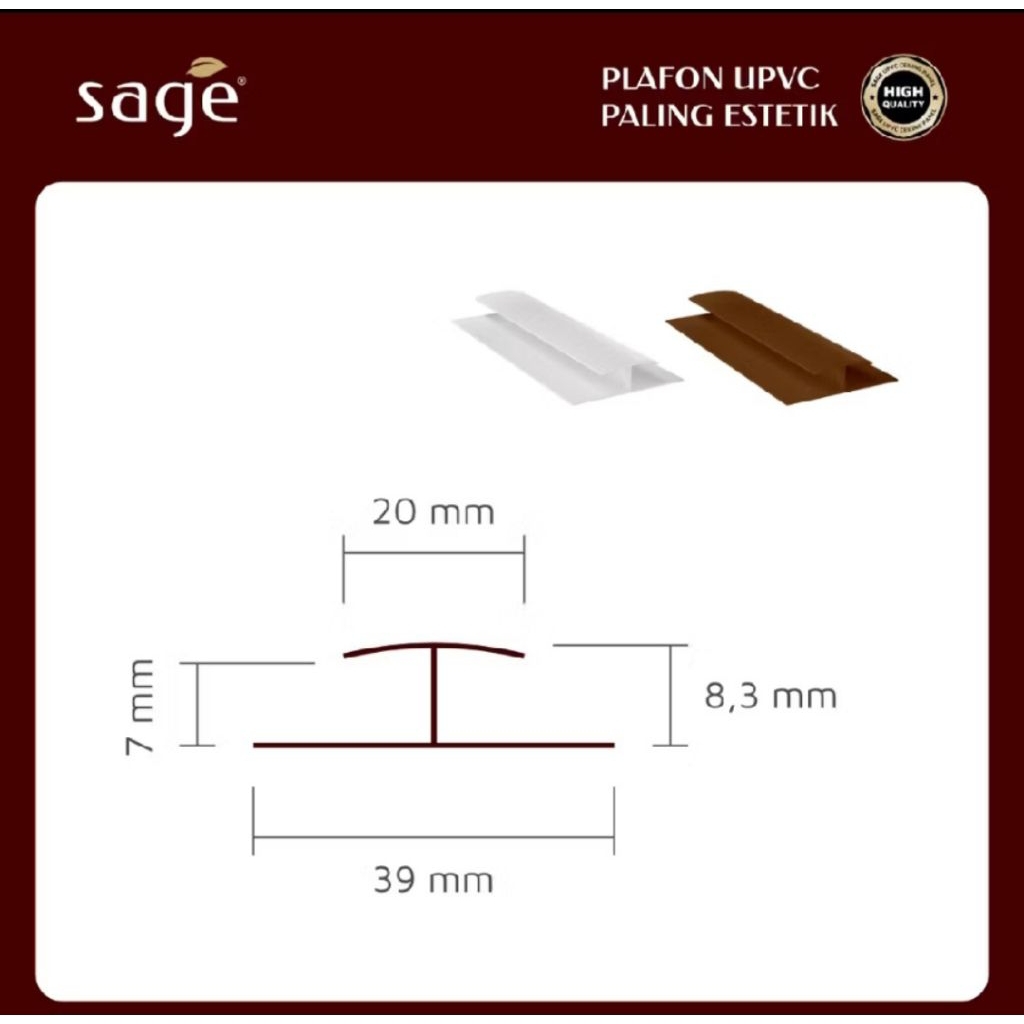 Plafon UPVC Sage/Aksesoris List Profile H/Dr Shield List Profile H Plafon UPVC Sage isi 50 batang