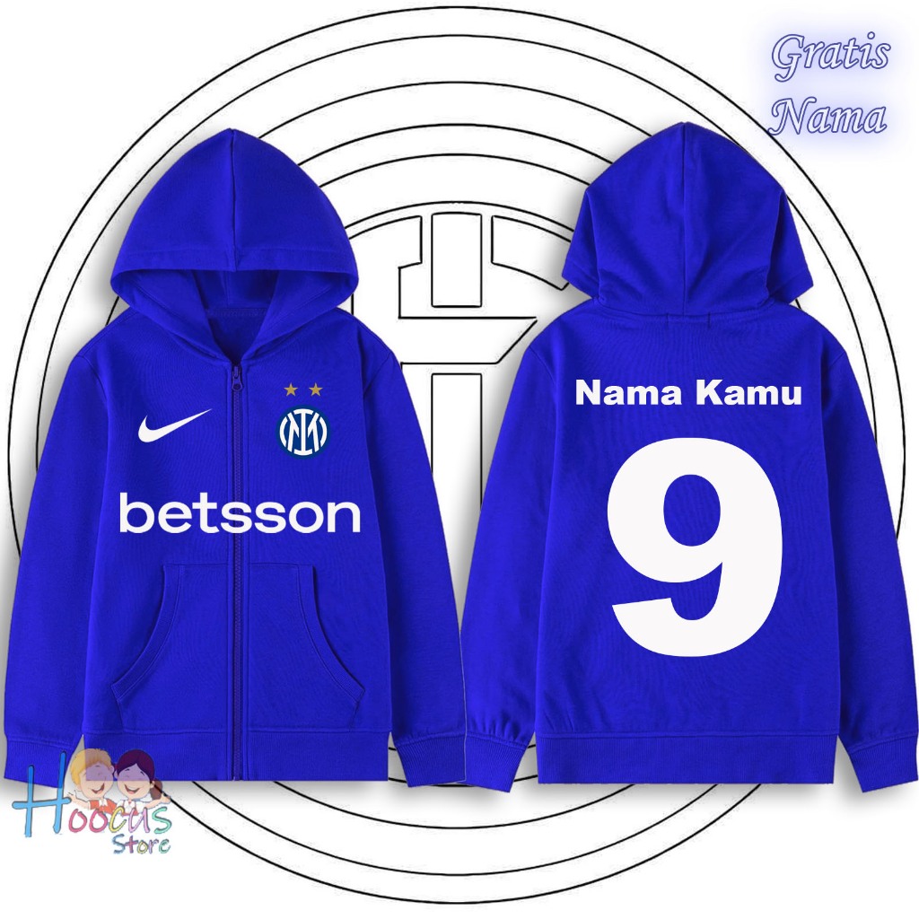 Jaket Resleting Anak Inter Milan Custom Nama Dan Nomor - Sweater Zipper Anak Inter