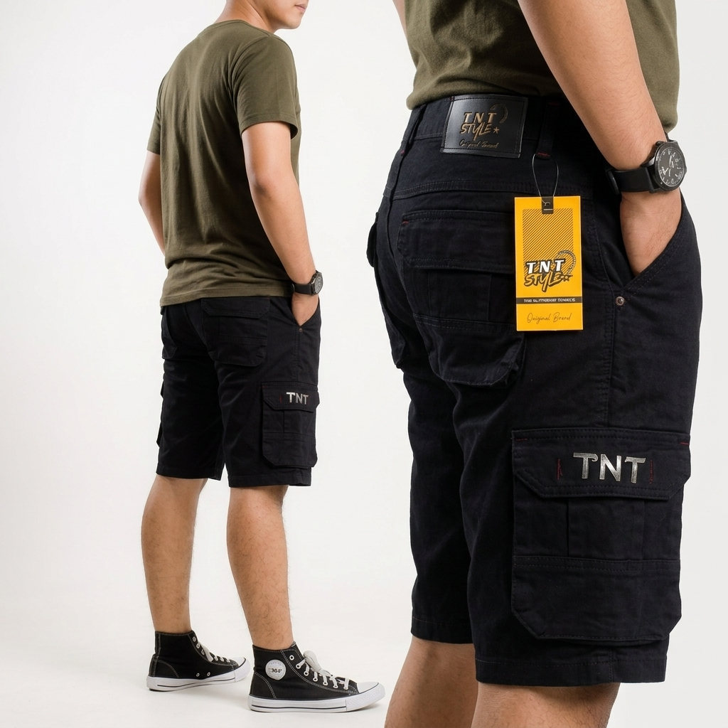 TNT STYLE - Celana Jeans Pendek Cargo Pdl Boardshort Premium Washing Snow Basic Denim