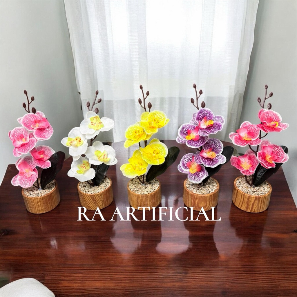 (COD)bunga hias anggrek + vas aesthetic artificial plastik/bunga palsu/bunga imitasi/best seller/bun