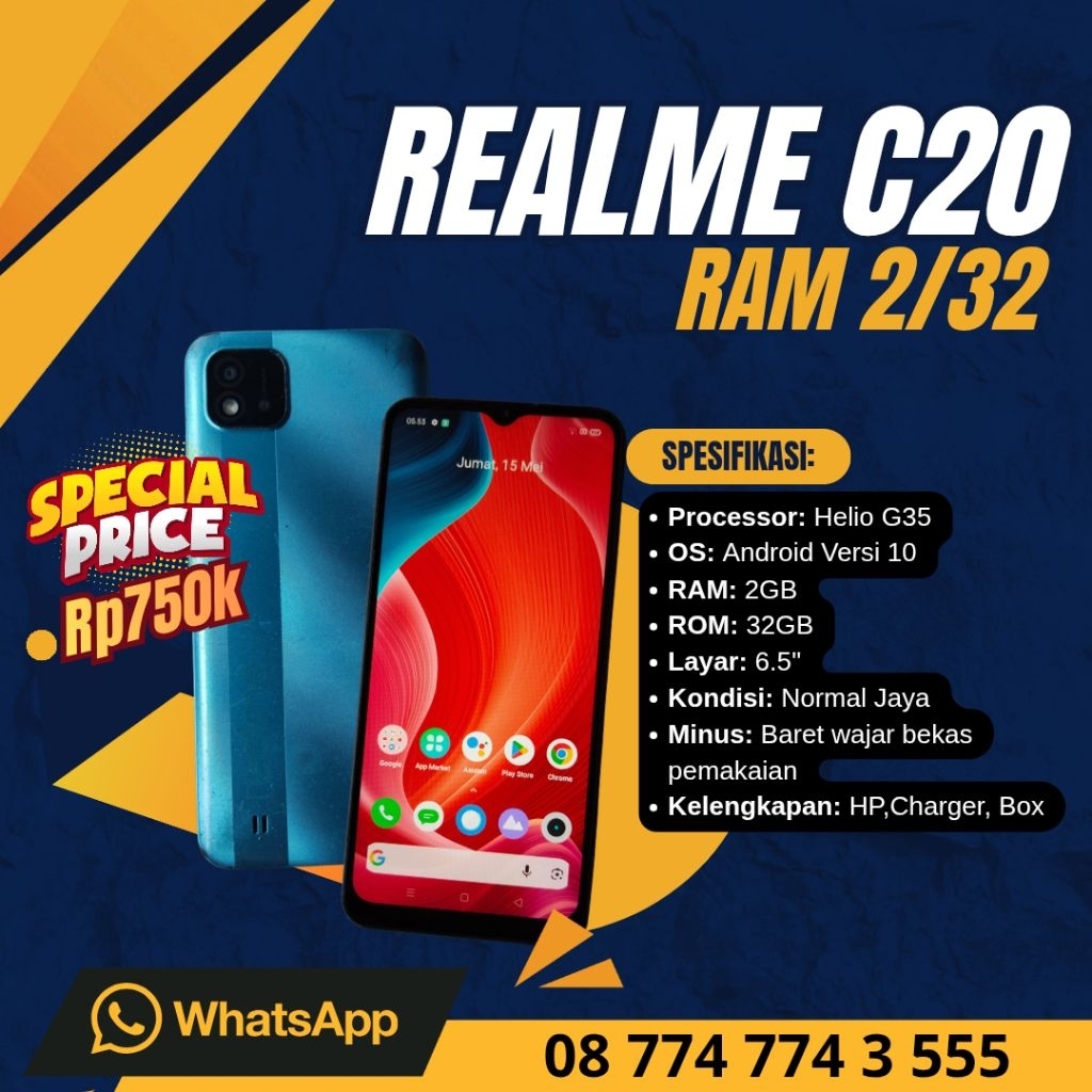 Realme C20 RAM 2/32GB Bekas Original Fullset | Android 10 | Layar 6.5” | Harga Murah
