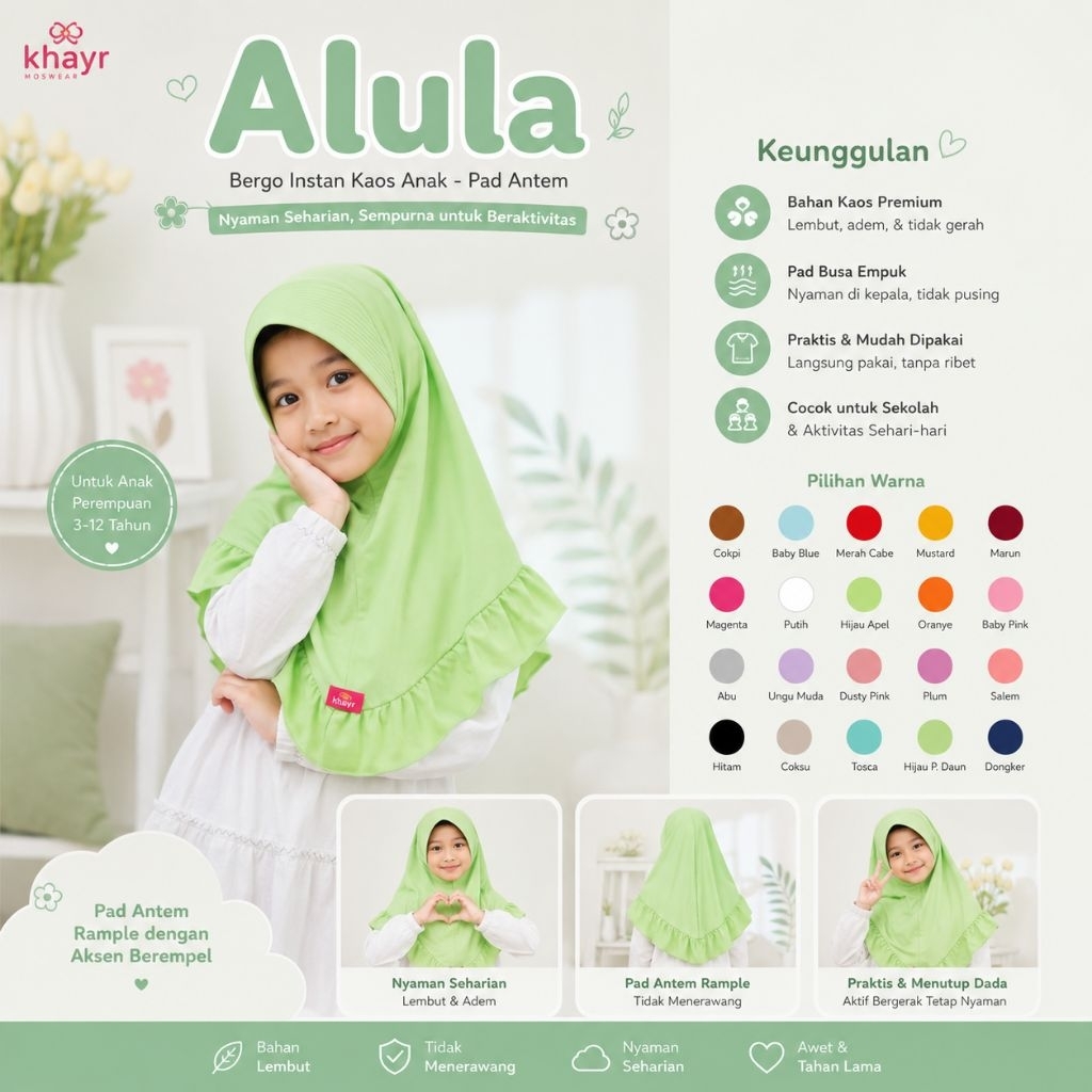 Khayr Hijab Alula Series Khimar Instan Anak Rempel