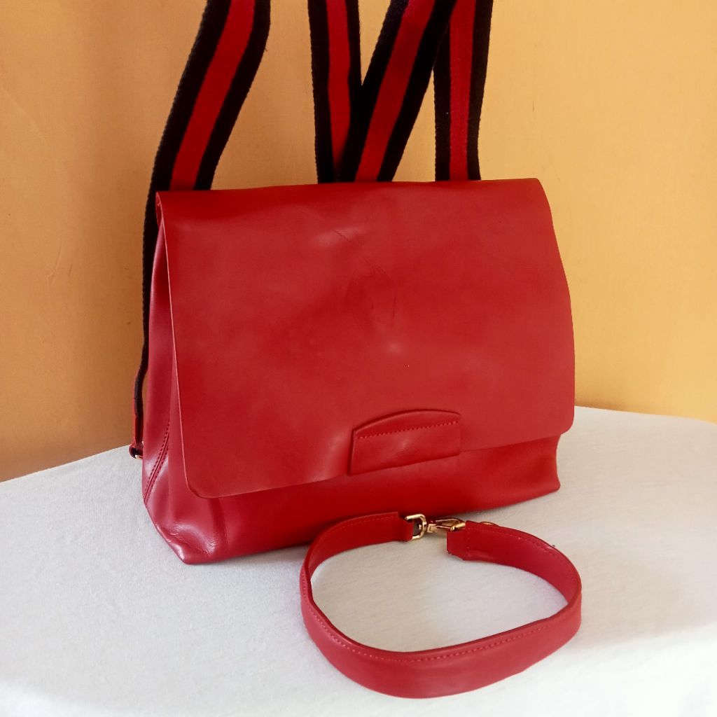 Ransel Wanita Kulit Asli Backpack Kulas Cewek Cewe Paola Nutti Merah