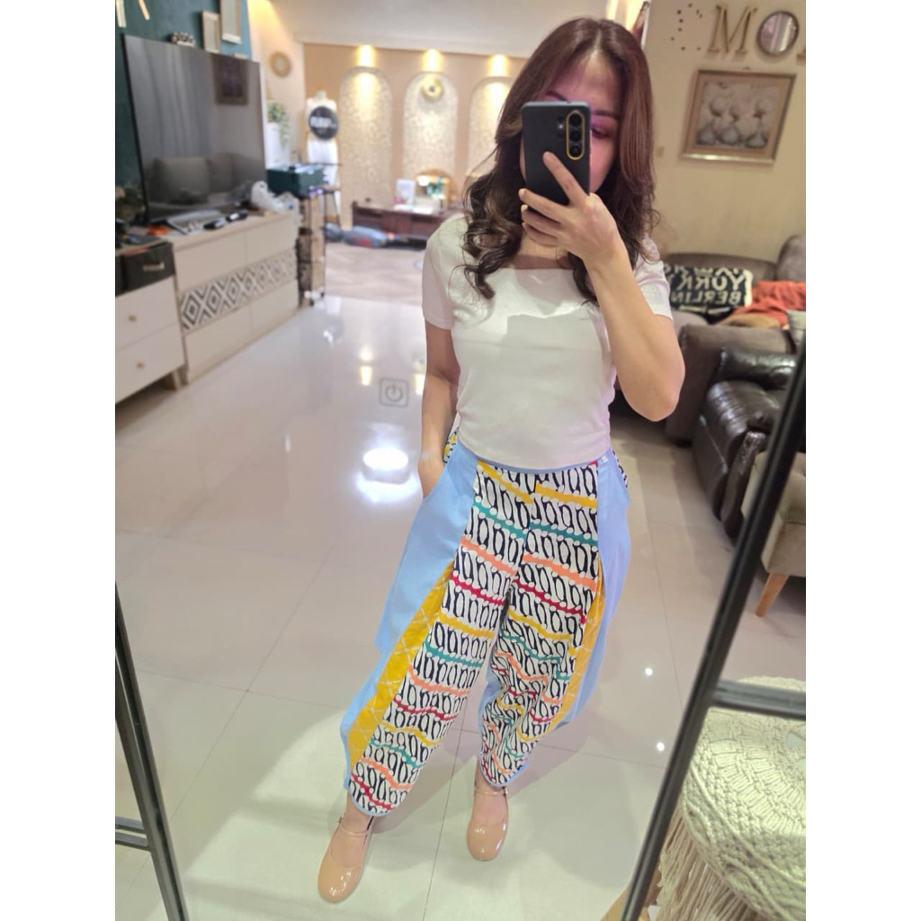 Izzi celana polos kombinasi batik celana aladin polos mix batik katun