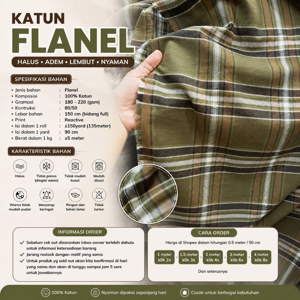 kain katun flanell // flanell meteran // flanel motif kotak kotak // flanel meteran // flanell uniql
