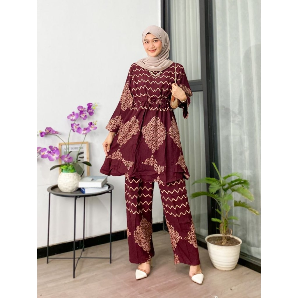 ONE SET TUNIK - SETELAN WANITA TERBARU KEKINIAN - SETELAN BATIK SANTAI - SETELAN WANITA - SETELAN TU