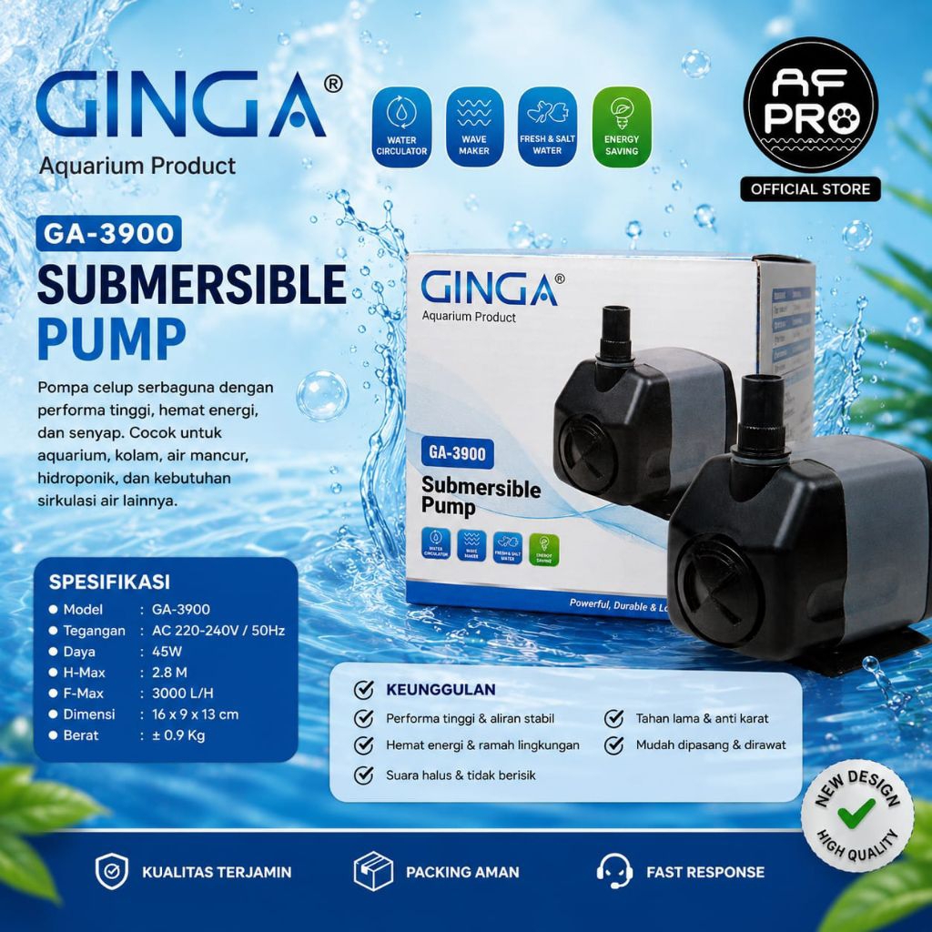 POMPA KOLAM AQUARIUM HIDROPONIK GINGA GA 3900