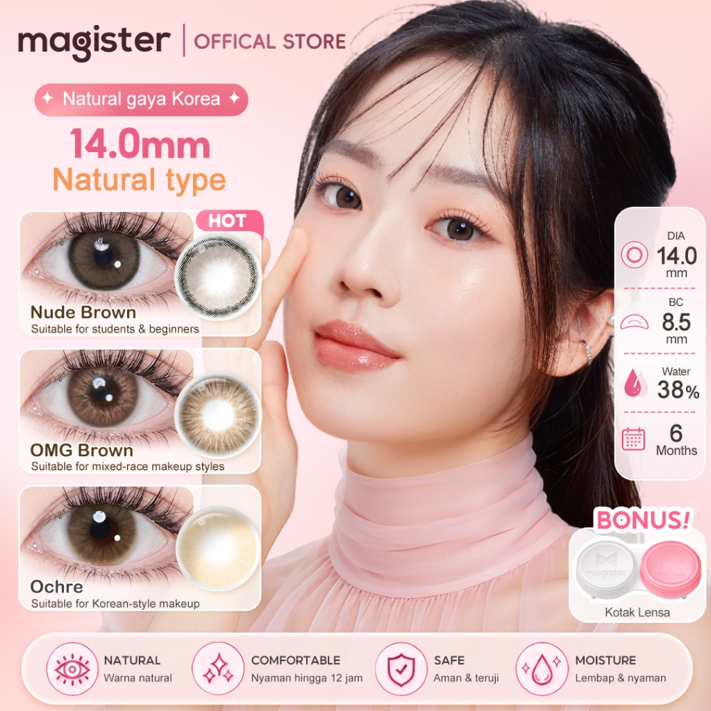 [14mm Natural Type] Magister Softlens Minus 0.00 s/d -6.00 Ukuran Mini Alami Lensa kontak berwarna N