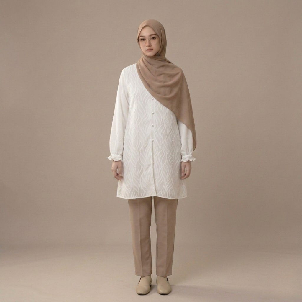 Tunik Muslimah Putih Premium Bordir Elegan