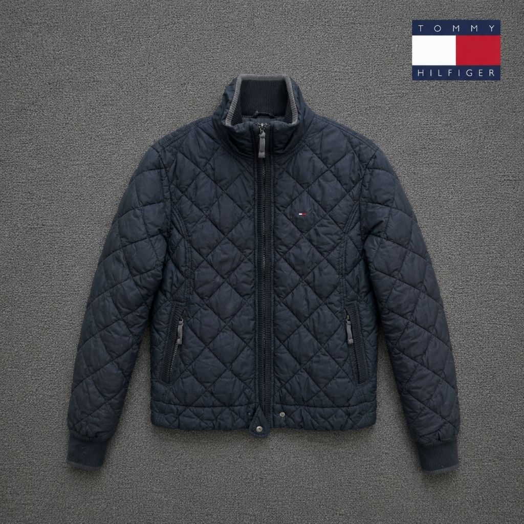 Tommy Hilfiger Denim Heritage Diamond Quilted Jacket Navy Preloved Tommy Jeans