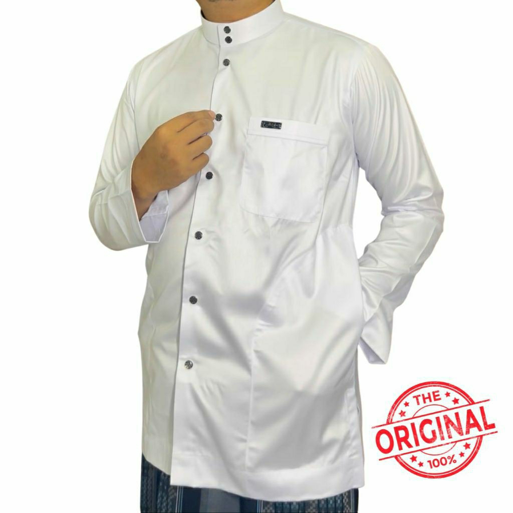 Baju Koko Haibah , Koko Putih lengan panjang kain polister import, Koko Atasan pria
