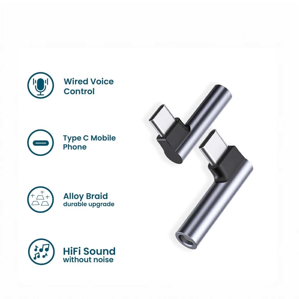 Adapter Audio Type C To Jack 3.5mm L-Shape 90 Derajat Converter Gaming Headset Universal