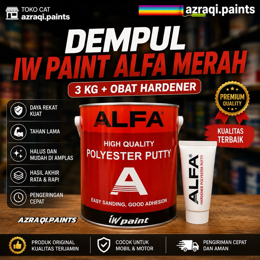 DEMPUL ALFA IW PAINT POLYESTER PUTTY GALON MERAH ( 3 KG + OBAT HARDENNER )