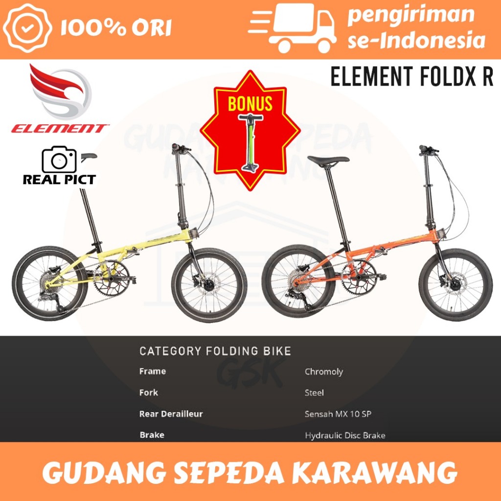 PROMO SEPEDA LIPAT ELEMENT FOLDX R 10 SPEED SEPEDA LIPAT 20 INCH ELEMENT FOLDX REM HIDROULIC