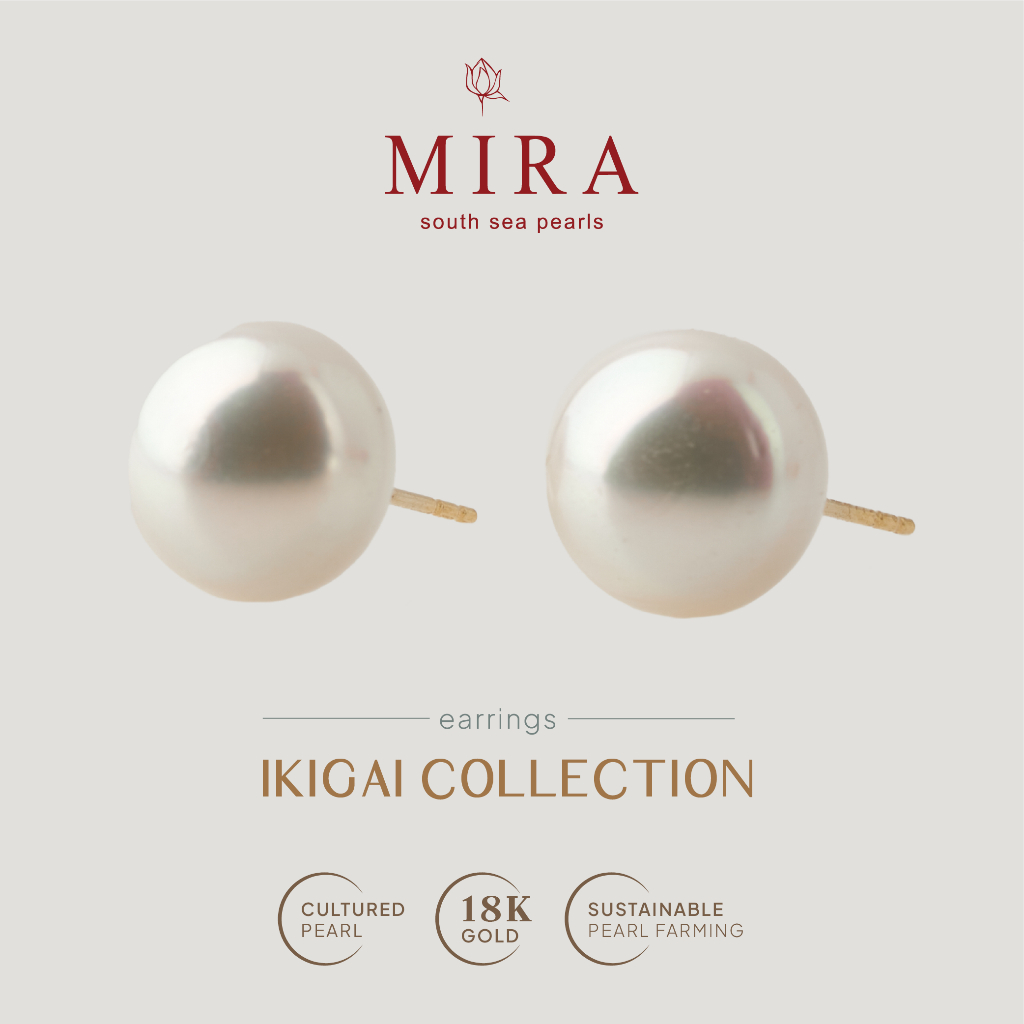 MIRA South Sea Pearl Gold Earrings | White Pink South Sea Pearl Keshi Stud Earrings – MIRAIKIGAIE007