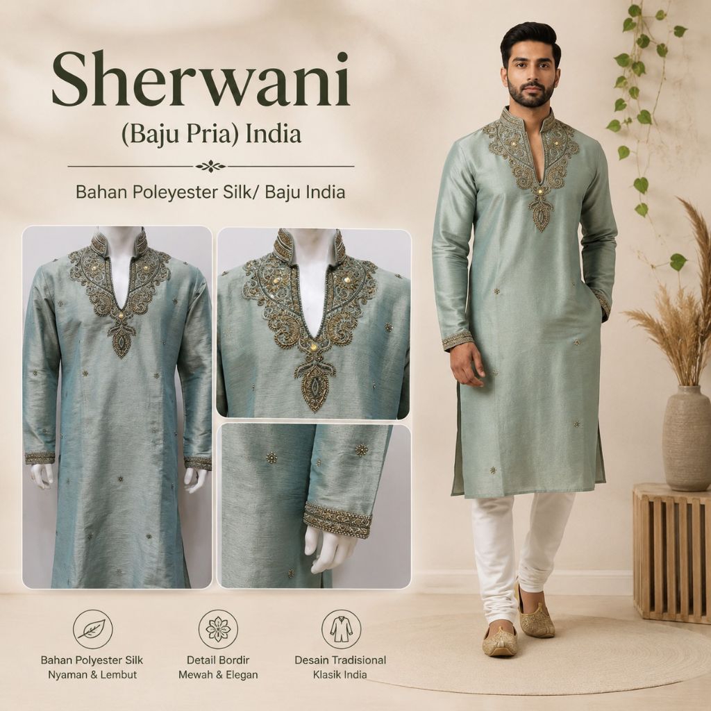 Sherwani (Baju Pria) India Bahan Poleyester Silk/ Baju India