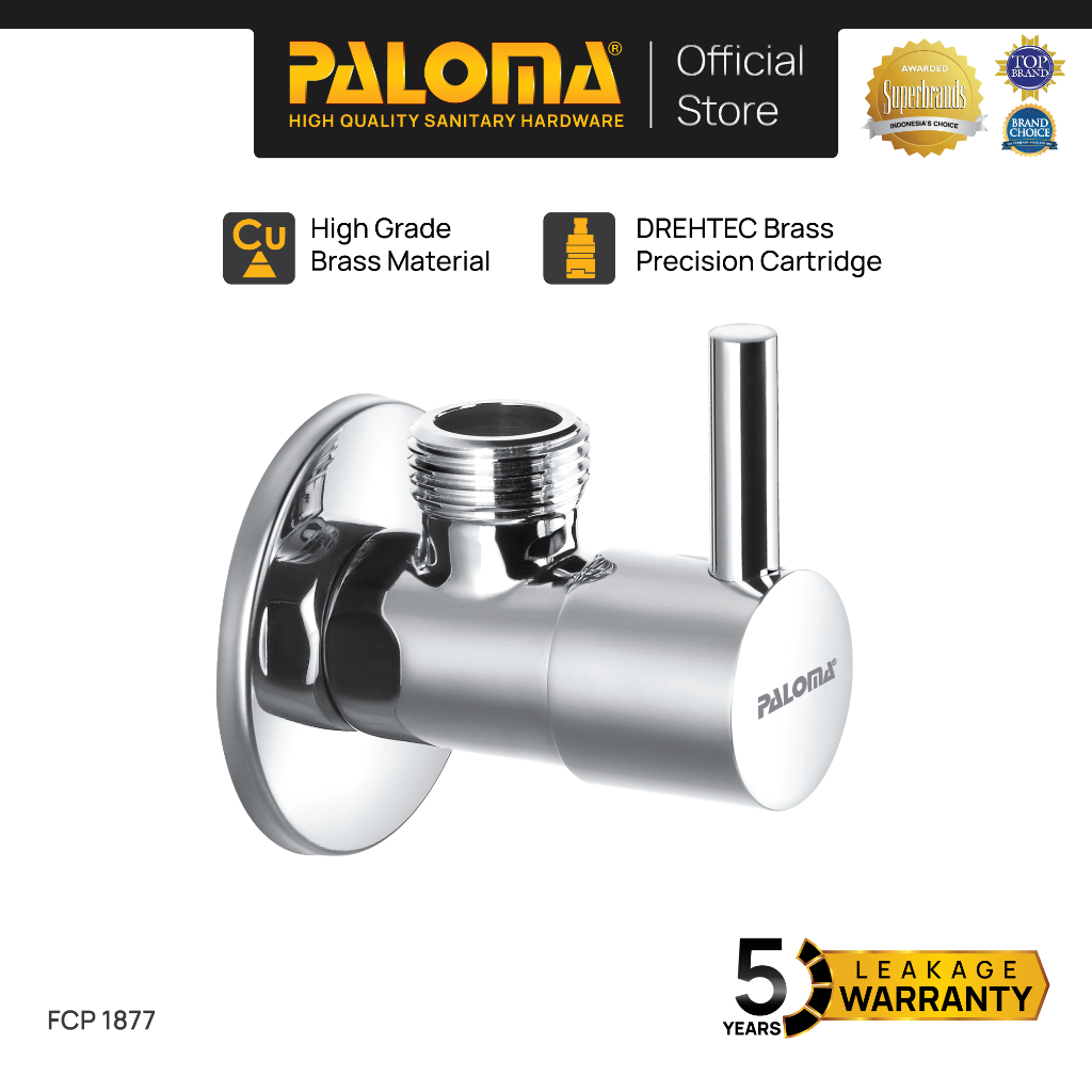 PALOMA FCP 1877 Keran Stop Toilet WC Jet Shower Valve Tembok Kran Air Brass Kuningan Chrome Krom