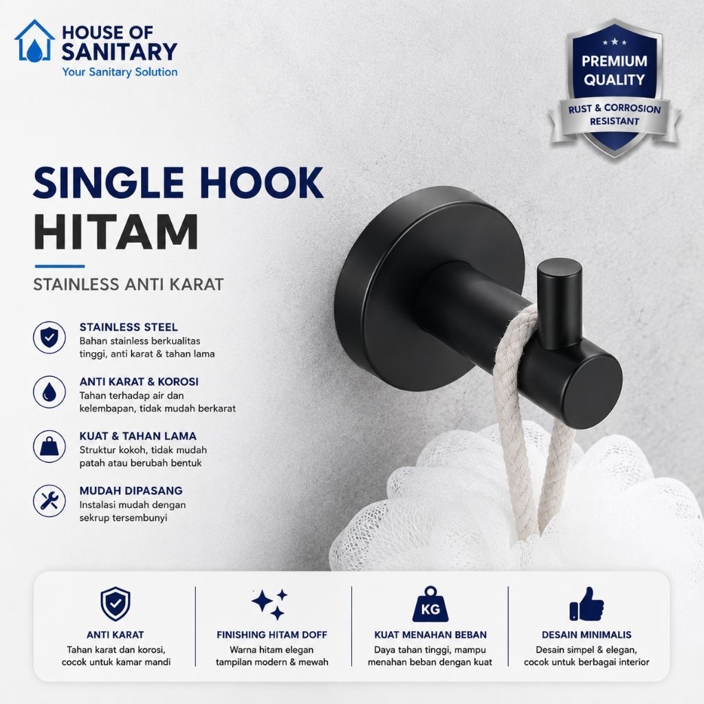 Single hook stainless Hitam / cantolan baju / gantungan baju single