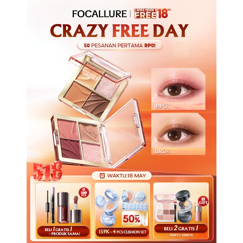 BPOM FOCALLURE Multi-Use Shimmer Eyeshadow Palette Powder #AmberGold